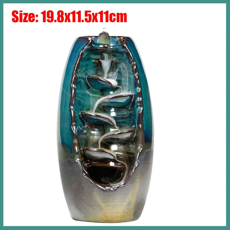 Decorative vase with blue and silver design on a white background