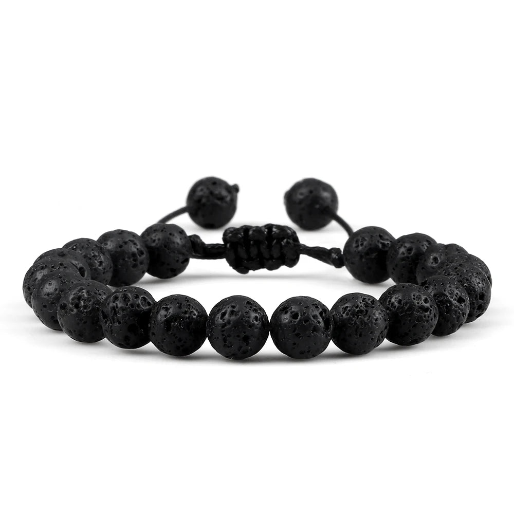 Black beaded bracelet on a white background