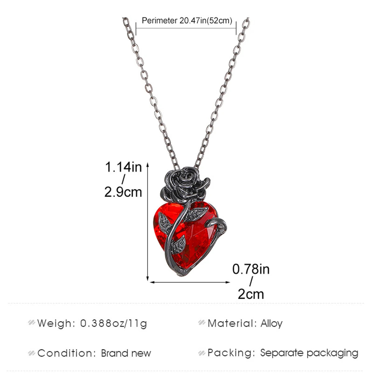Gothic Rose-Red Heart Necklace