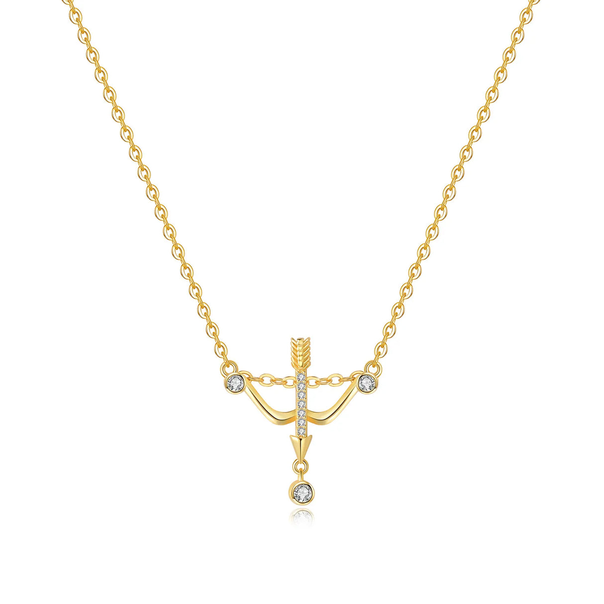 Gold necklace with a unique pendant on a white background
