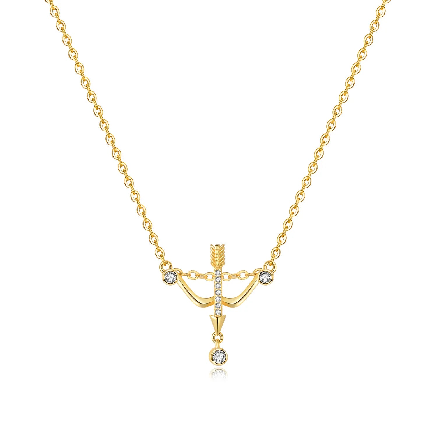 Gold necklace with a unique pendant on a white background