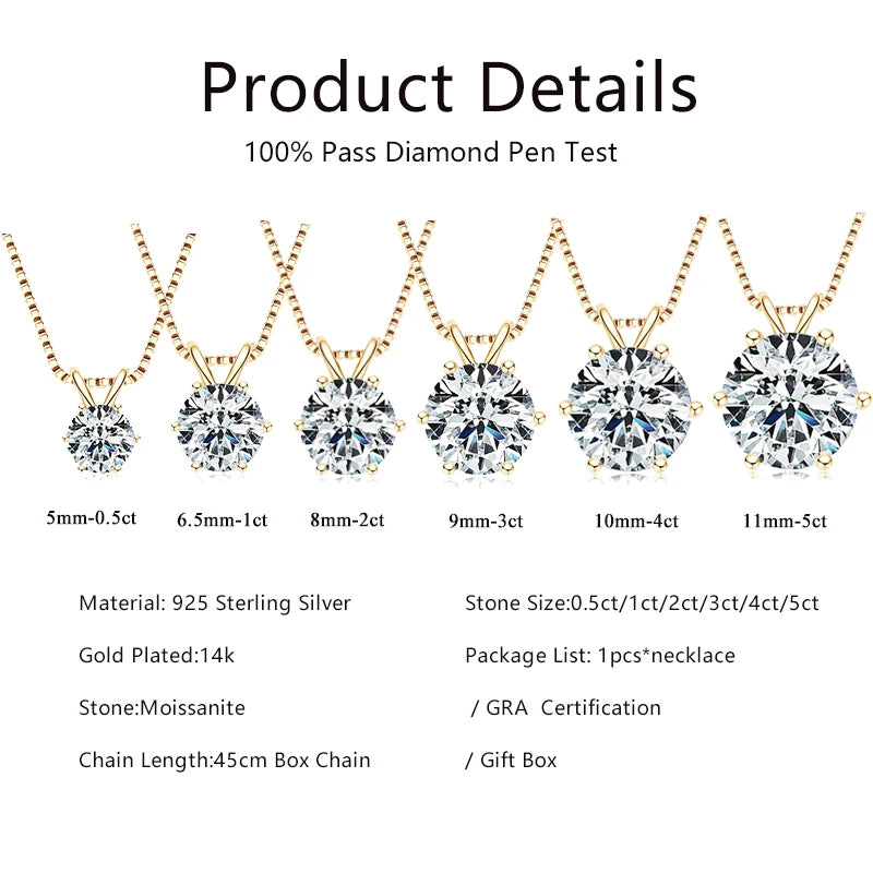 Diamond necklaces with varying stone sizes on a white background, featuring product details.