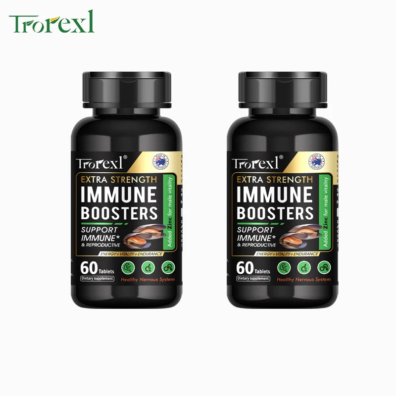 Two bottles of Iroexl Extra Strength Immune Boosters on a white background