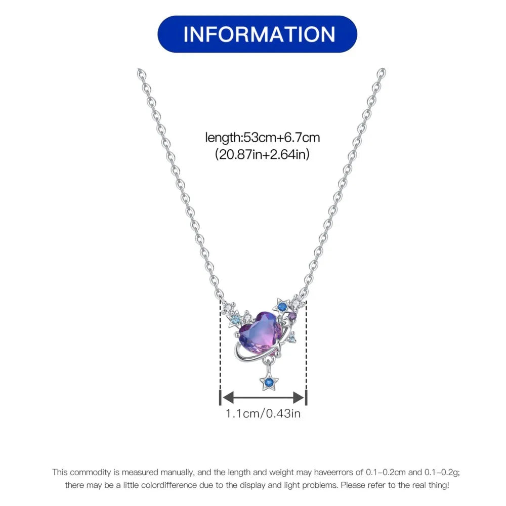 Necklace with a heart-shaped purple pendant on a white background