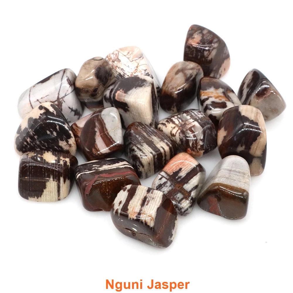 Collection of Nguni Jasper stones on a white background