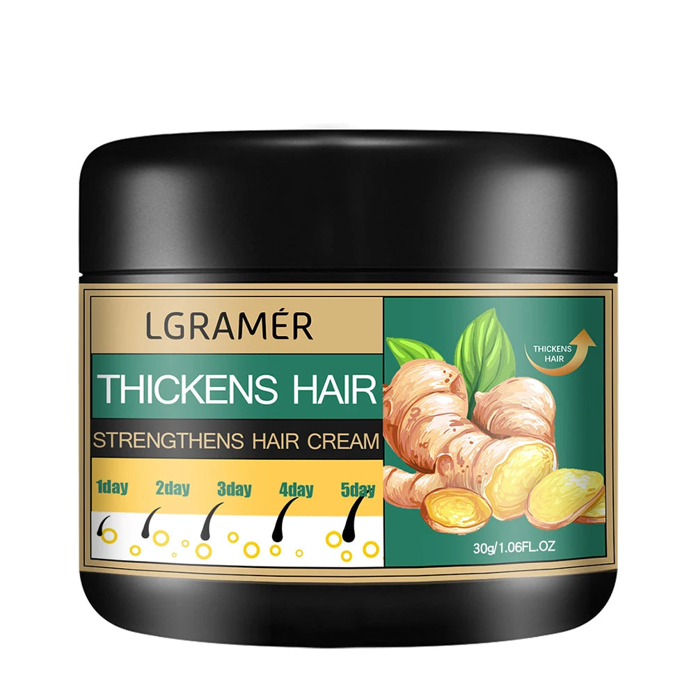 LGRAMÓR hair thickening and strengthening cream jar with ginger illustration on a white background
