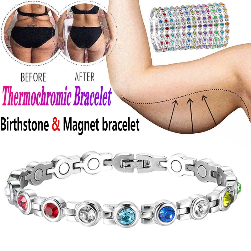 Thermochromic bracelet with birthstone and magnet design on a white background