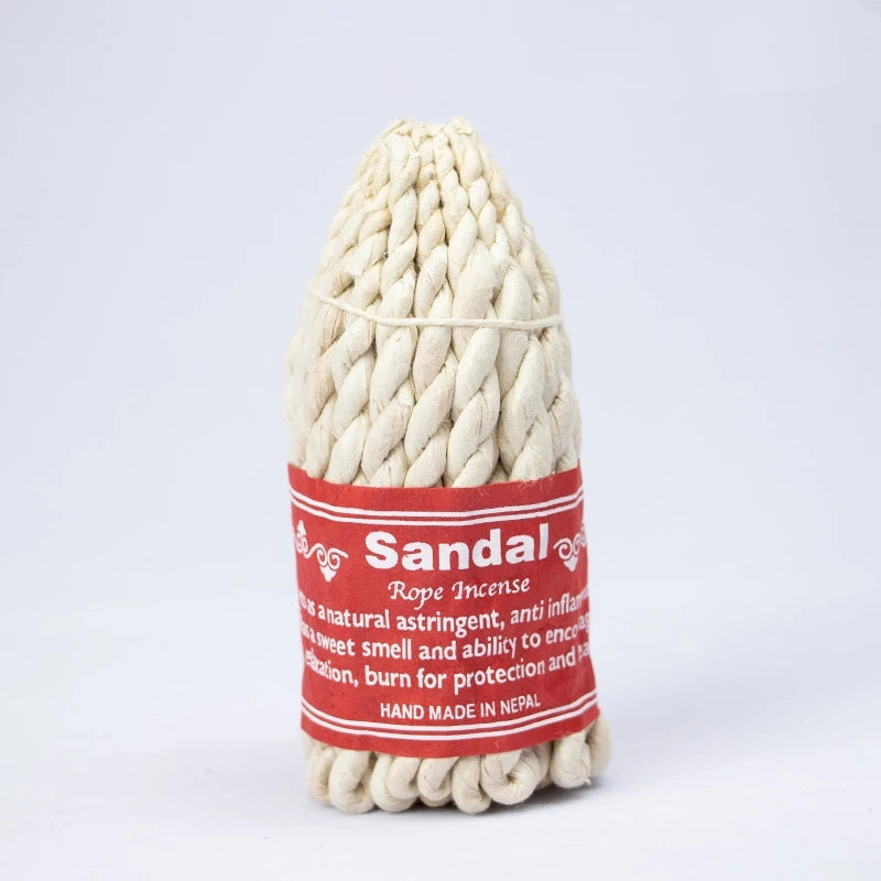 Sandalwood incense rope with a red label on a white background