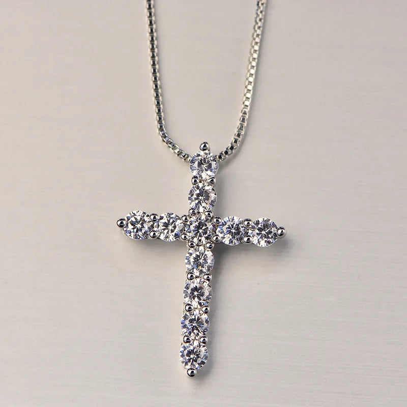 Silver Box Chain with Crystal Cross Pendant
