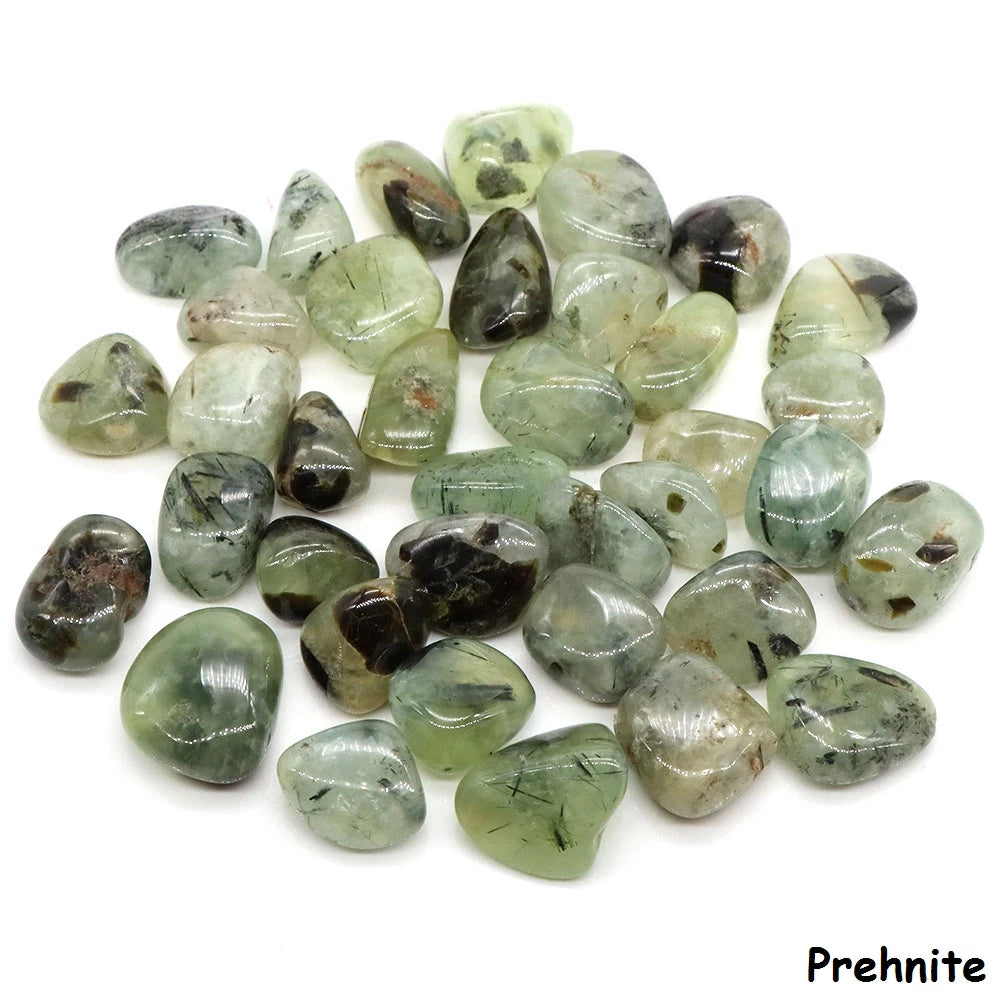 Collection of prehnite stones on a white background