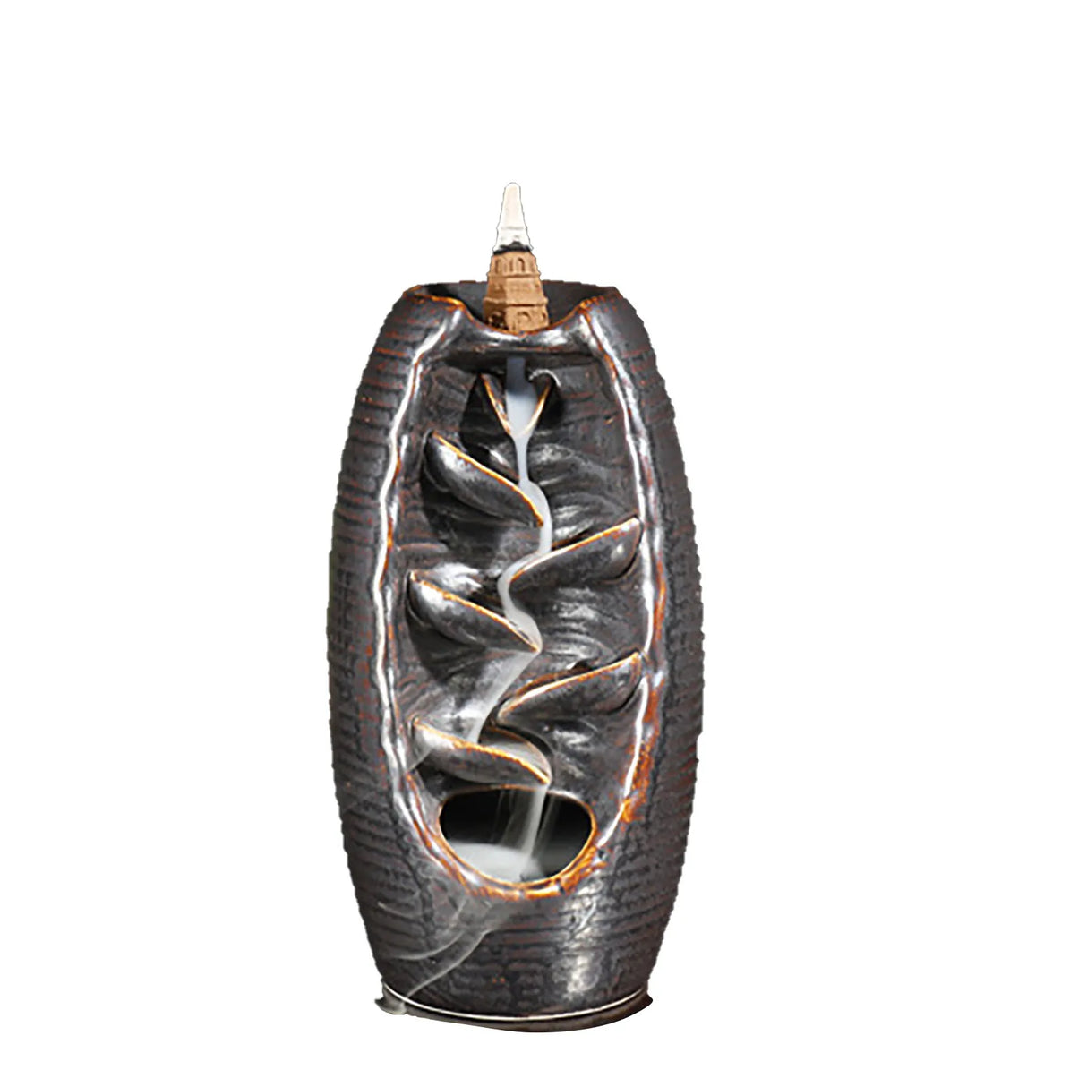 Ceramic water fountain with a decorative design on a white background