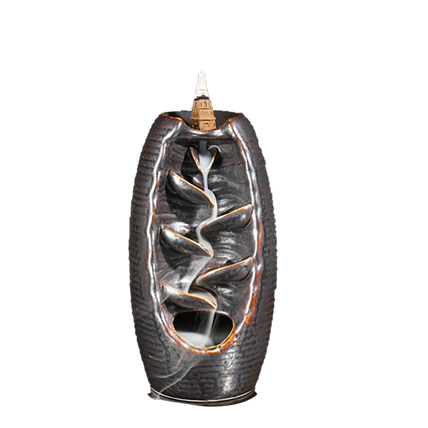 Ceramic water fountain with a decorative design on a white background