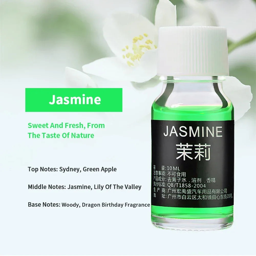 Bottle of jasmine-scented oil with floral background