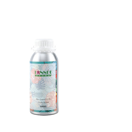 Diffuser oil bottle with cityscape background and promotional text