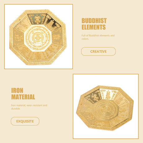 Decorative items with Buddhist elements on a beige background