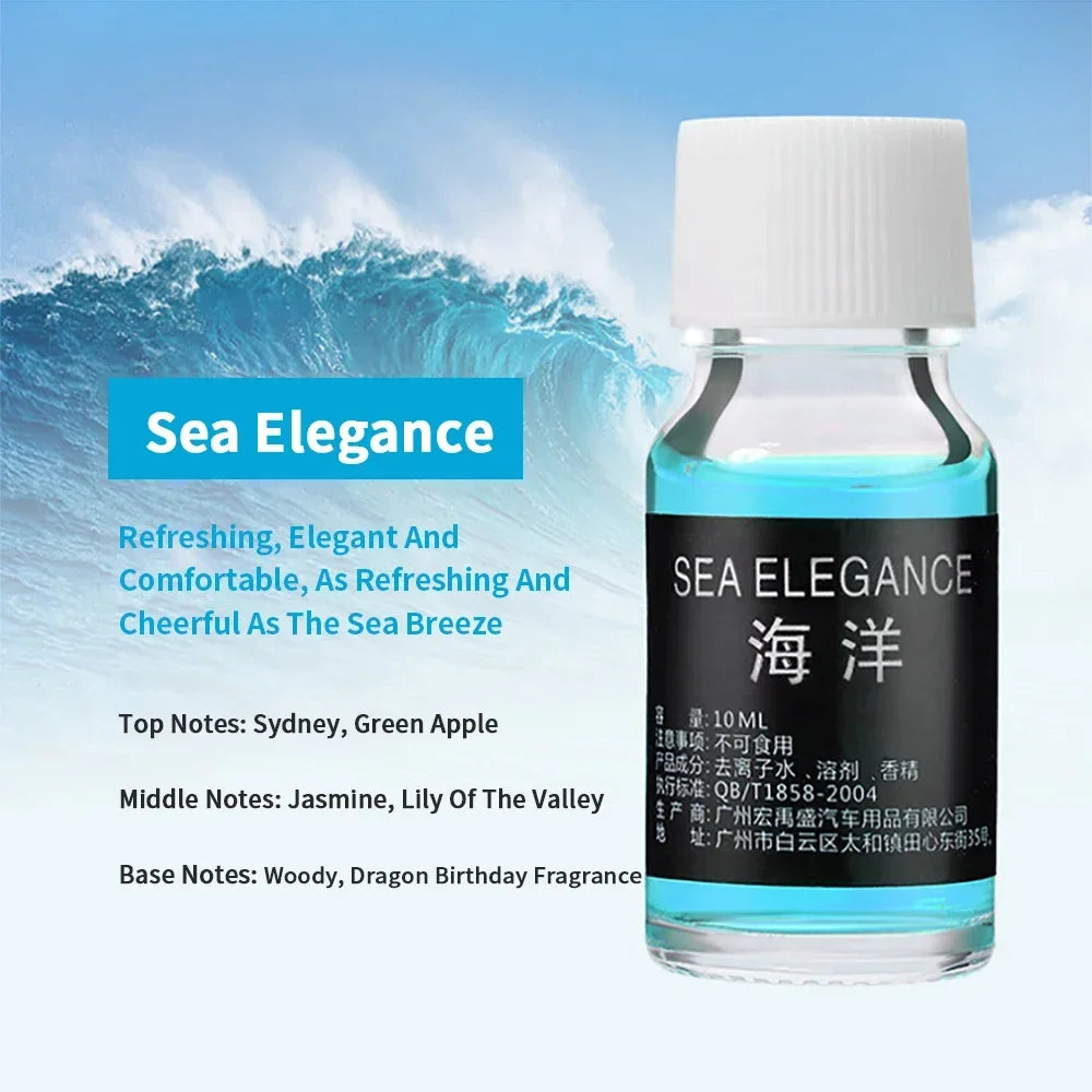Bottle of Sea Elegance fragrance with ocean wave background
