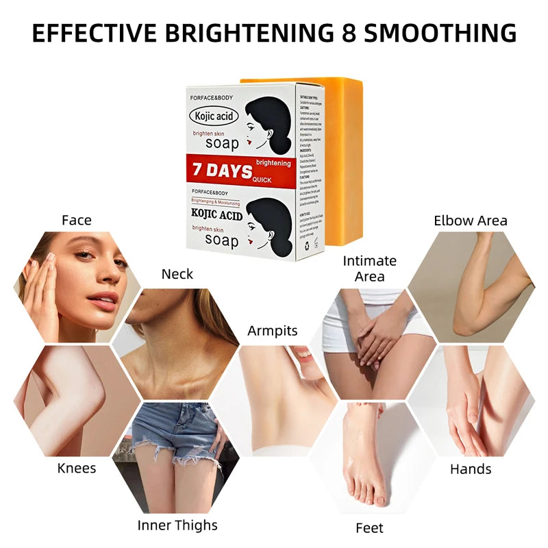 Kojic Acid soap packaging with application areas on skin