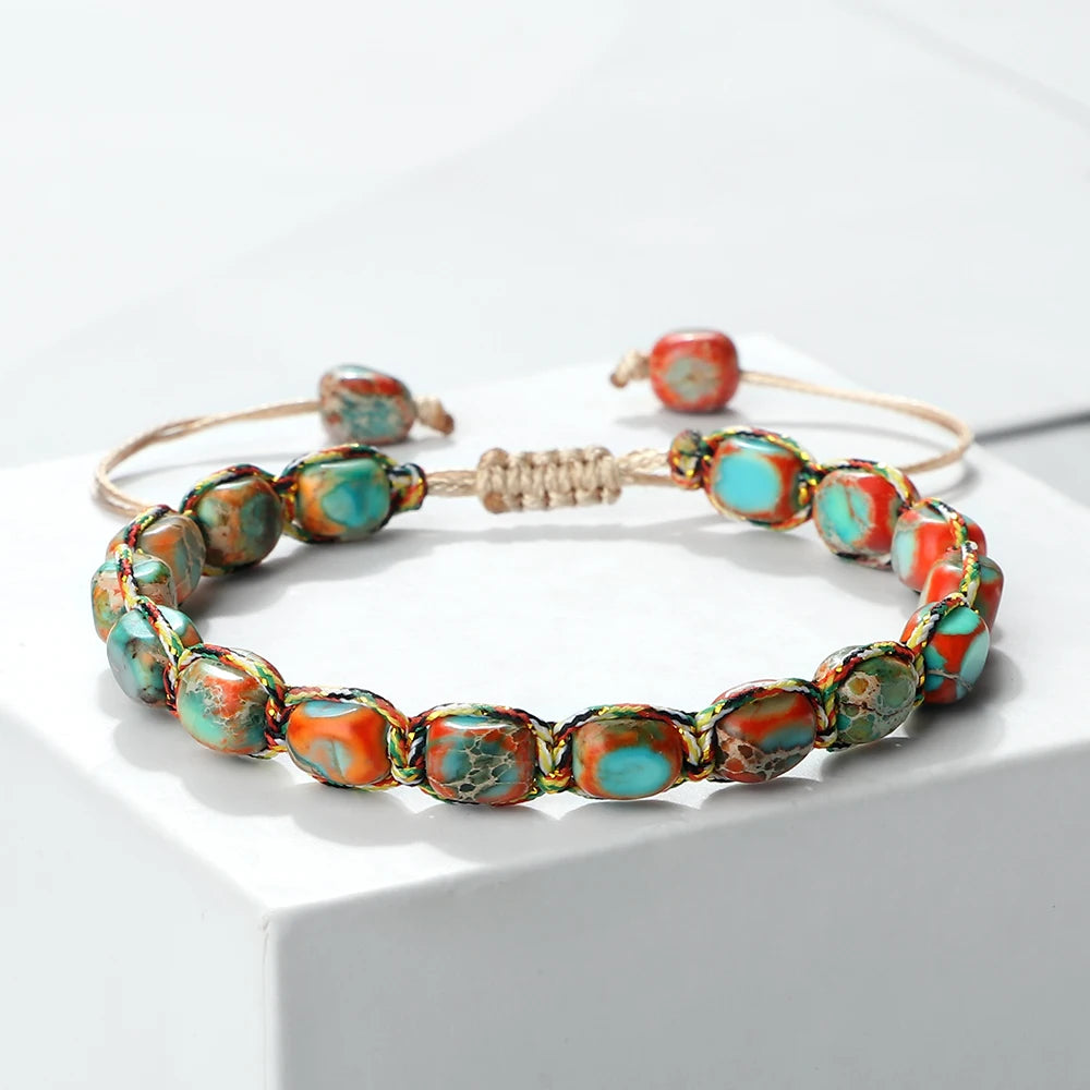 Bracelet with colorful beads on a white background