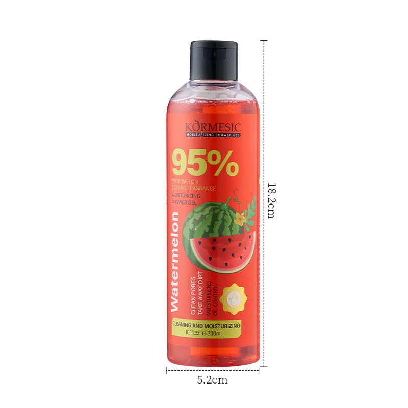 Kormesic watermelon facial cleansing oil bottle with measurements on a white background