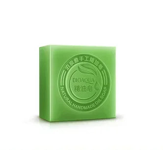 Green soap bar with 'BioAqua' branding on a white background