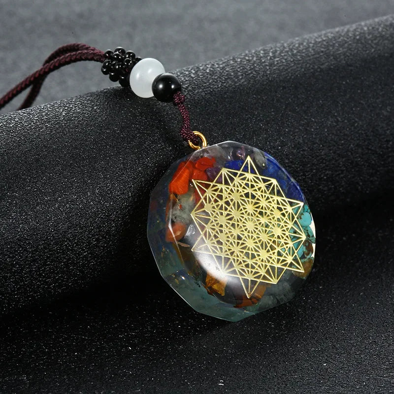 Decorative pendant with geometric design on a black background