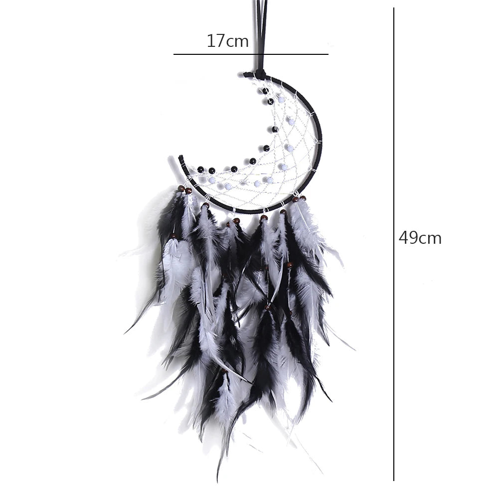 Black and white dreamcatcher with measurements on a white background