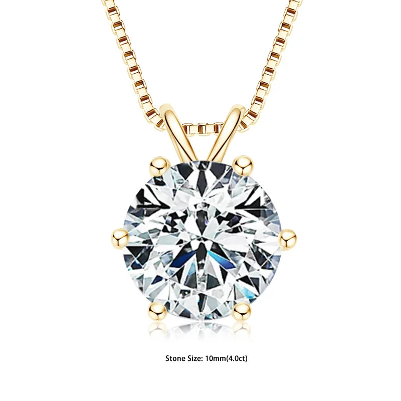 Gold necklace with a round diamond pendant on a white background