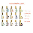Collection of women's perfume oils with promotional text on a white background
