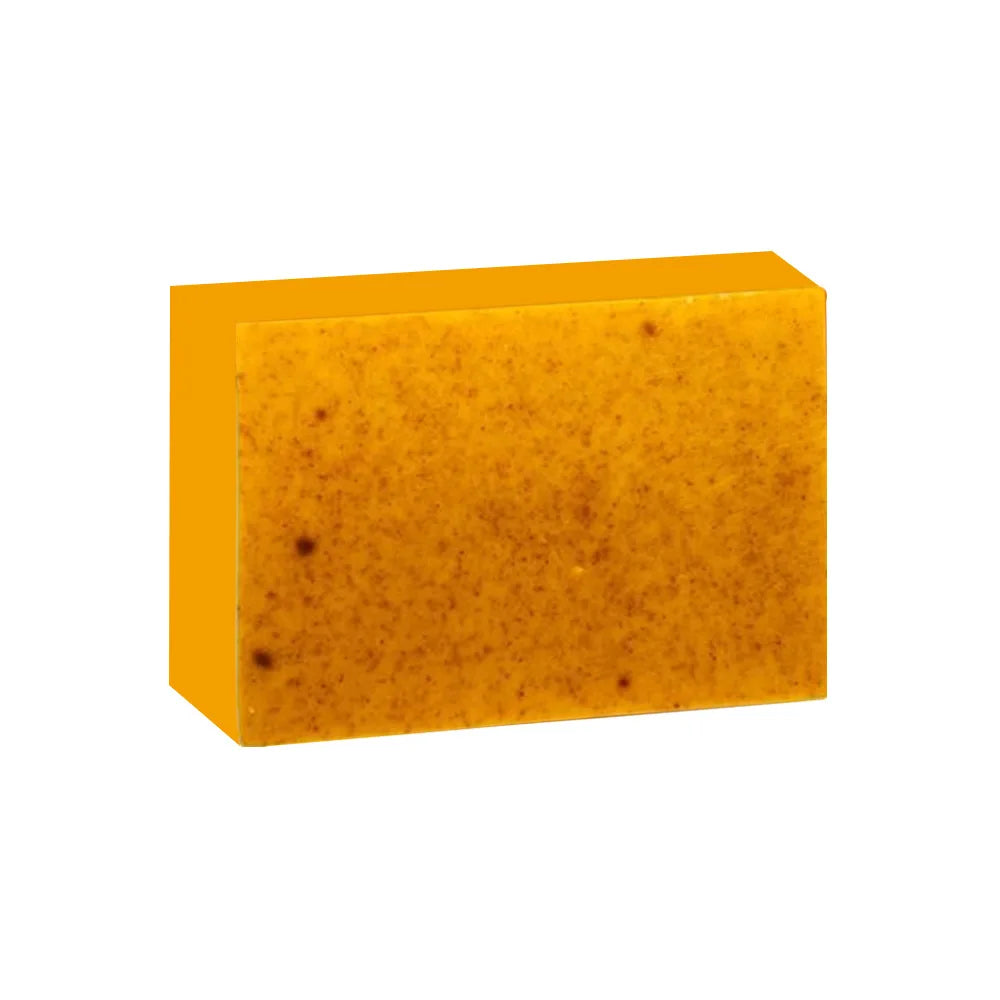 Orange rectangular sponge on a white background