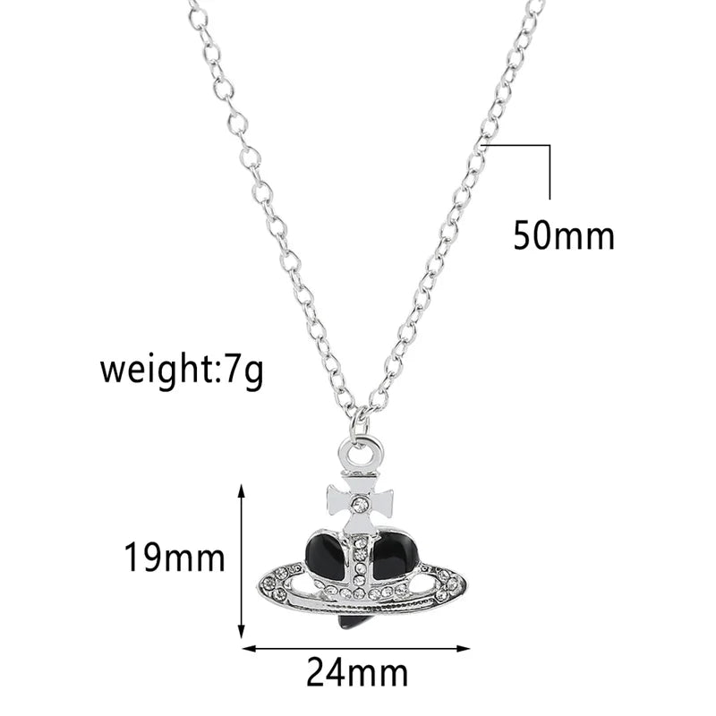Necklace with pendant showing measurements and weight on a white background