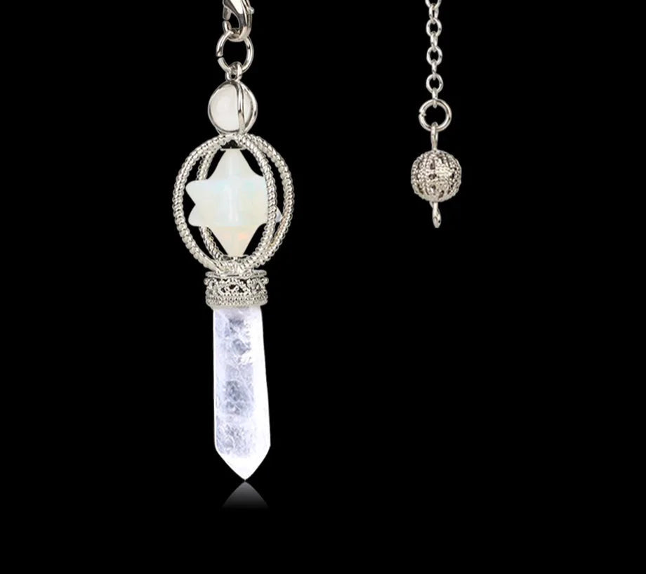 Crystal pendant with star design on a black background