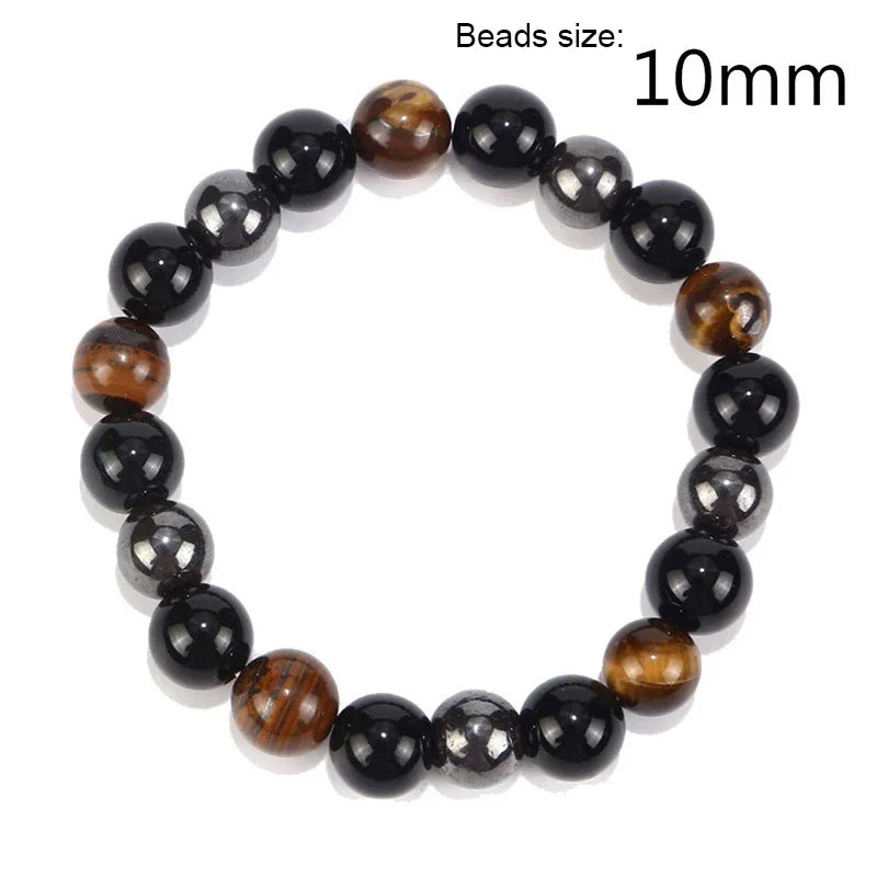 Black and brown beaded bracelet with beads size 10mm on a white background