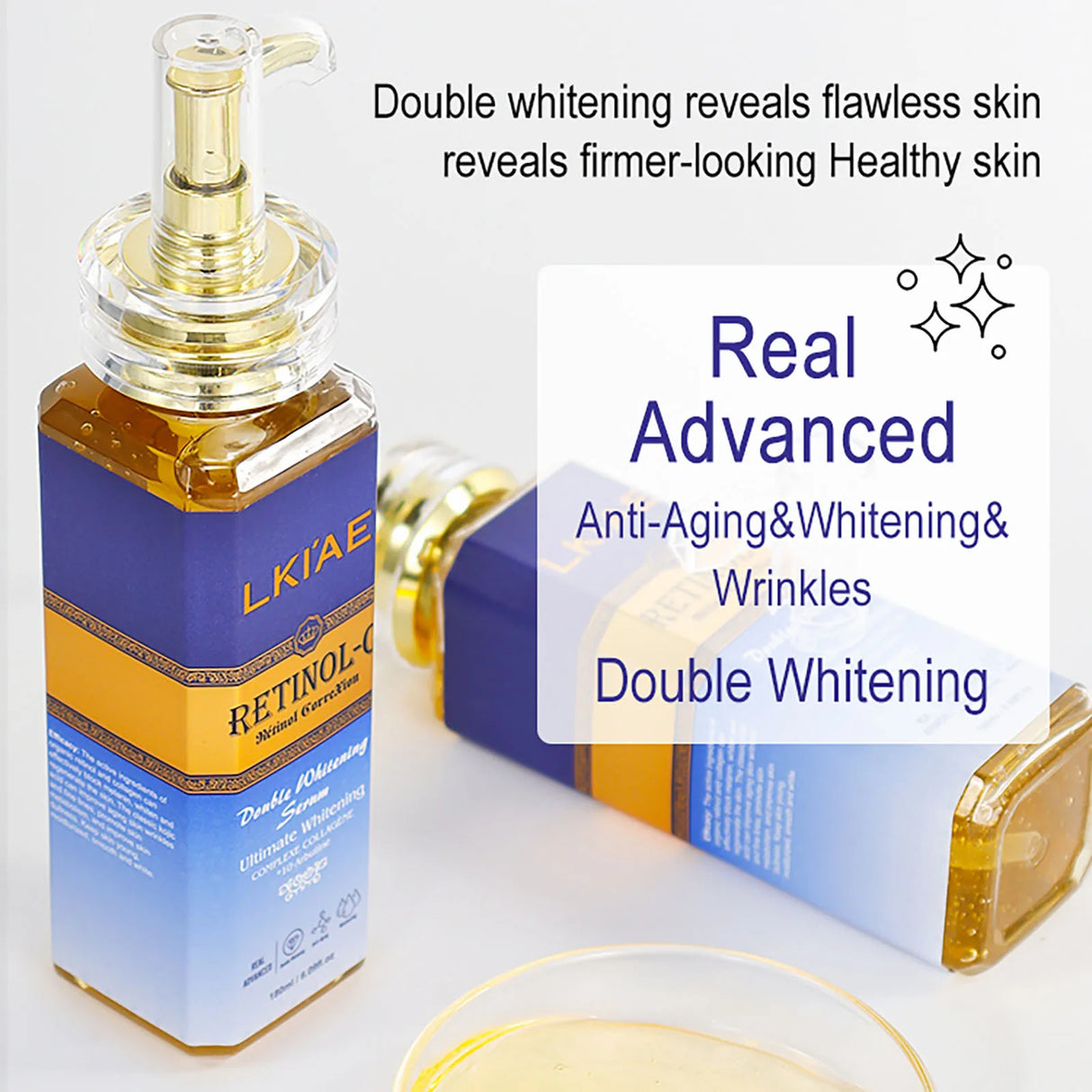 LKIAE skincare product with pump and packaging on a white background