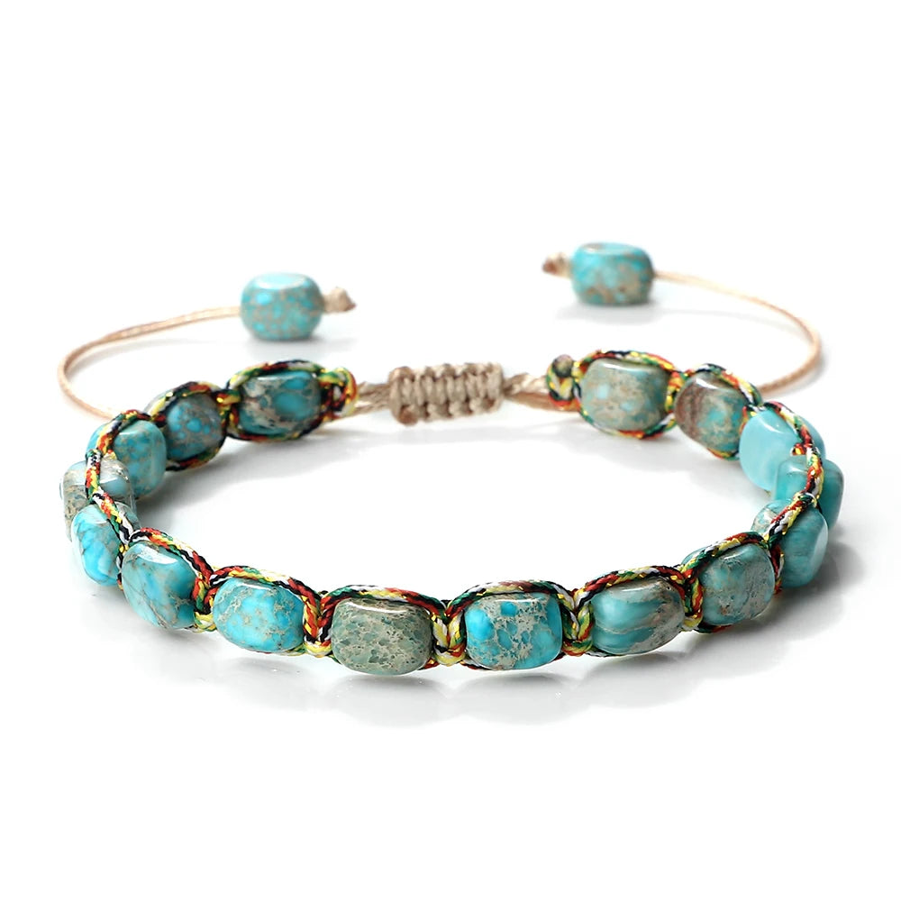 Turquoise beaded bracelet on a white background