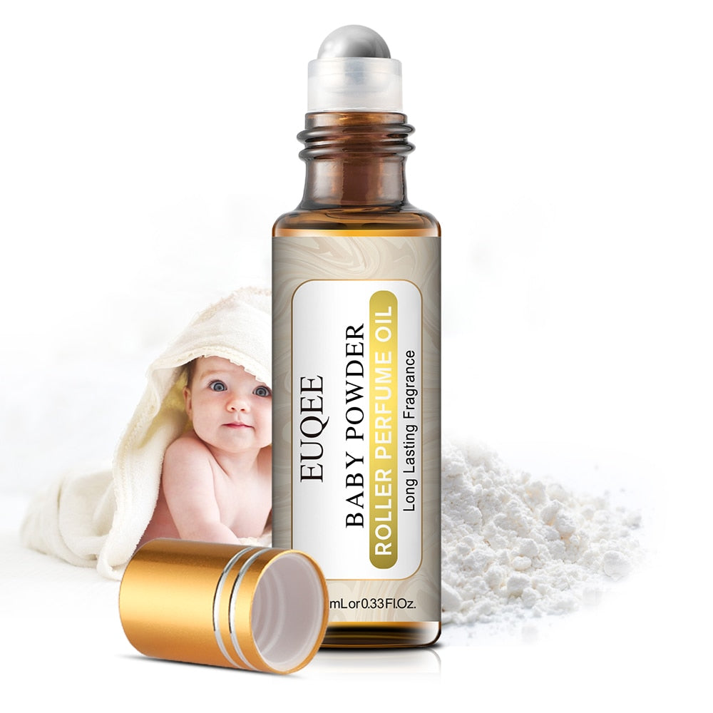EUQEE Baby Powder Roller Perfume Oil with baby image on label