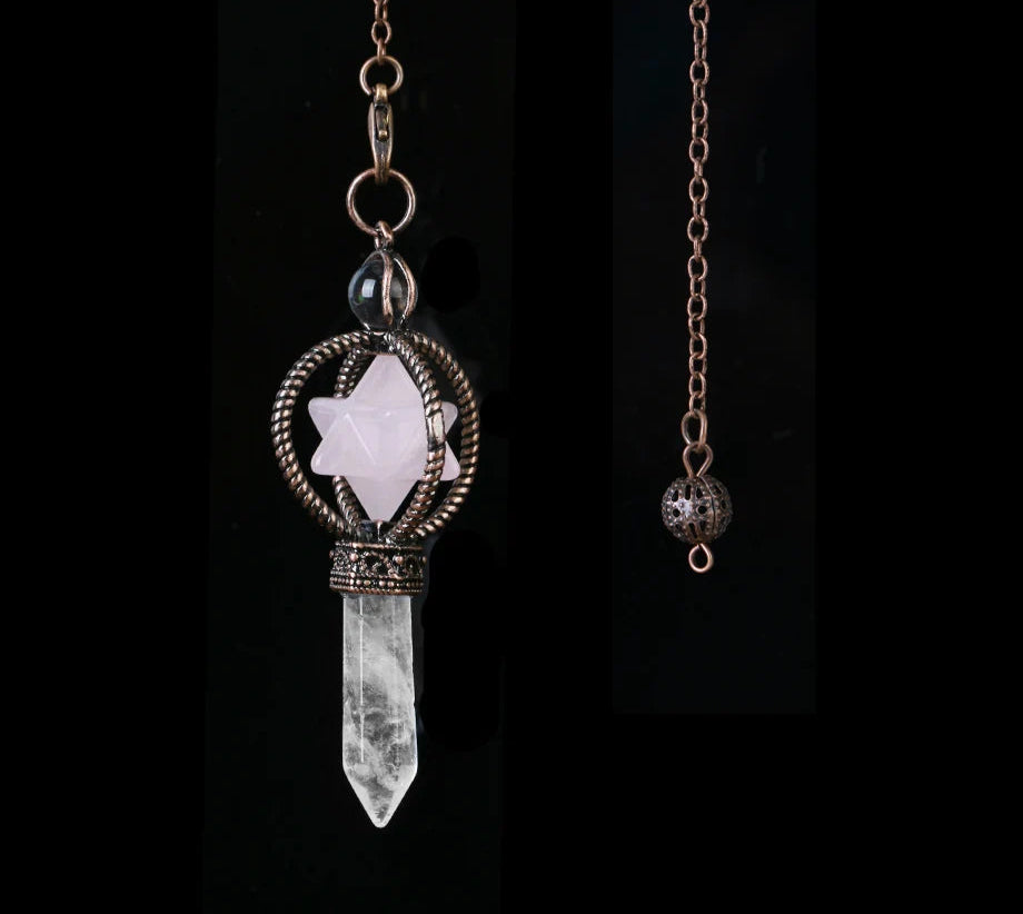 Crystal pendant necklace with chain on a black background