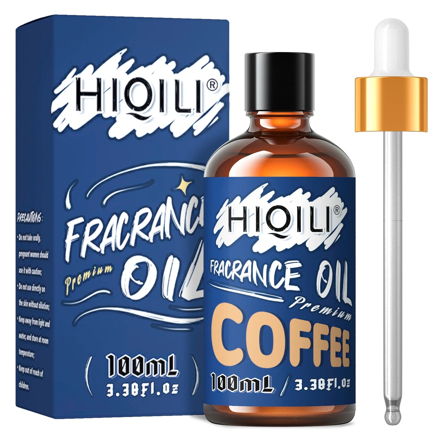 HIOILI Coffee fragrance oil bottle with packaging on a white background