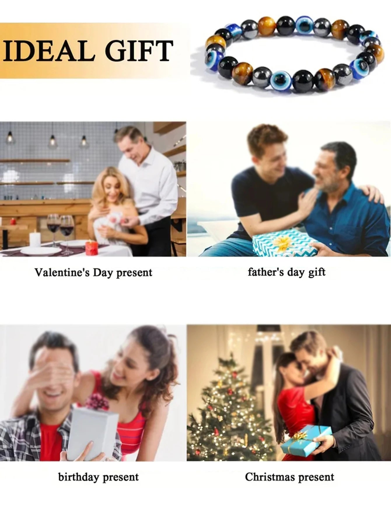 Bracelet being used as an ideal gift for various occasions with images of people and settings.