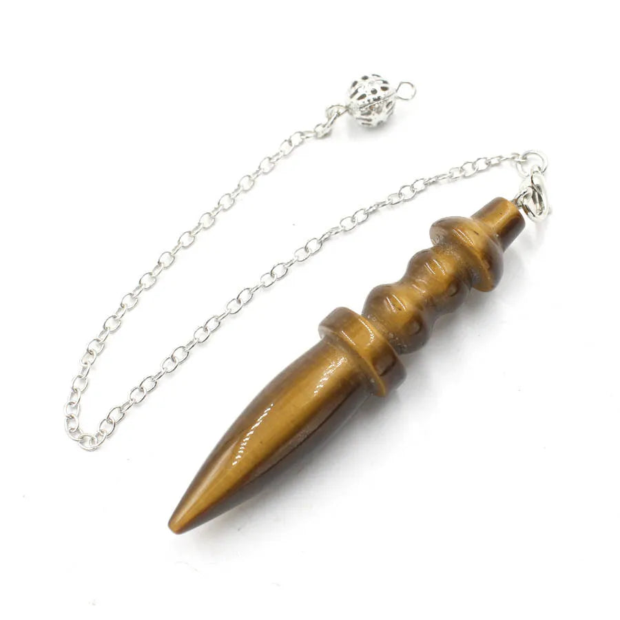 Wooden pendant on a silver chain against a white background