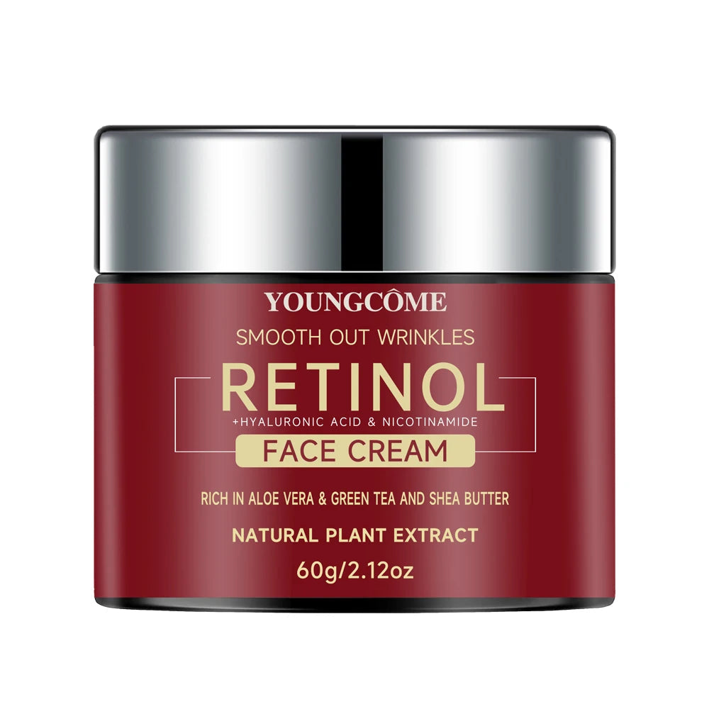 Red face cream jar with silver lid labeled 'YOUNGÜmé' on a white background