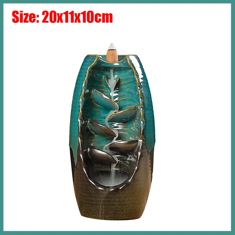 Decorative indoor water fountain with a size label on a white background