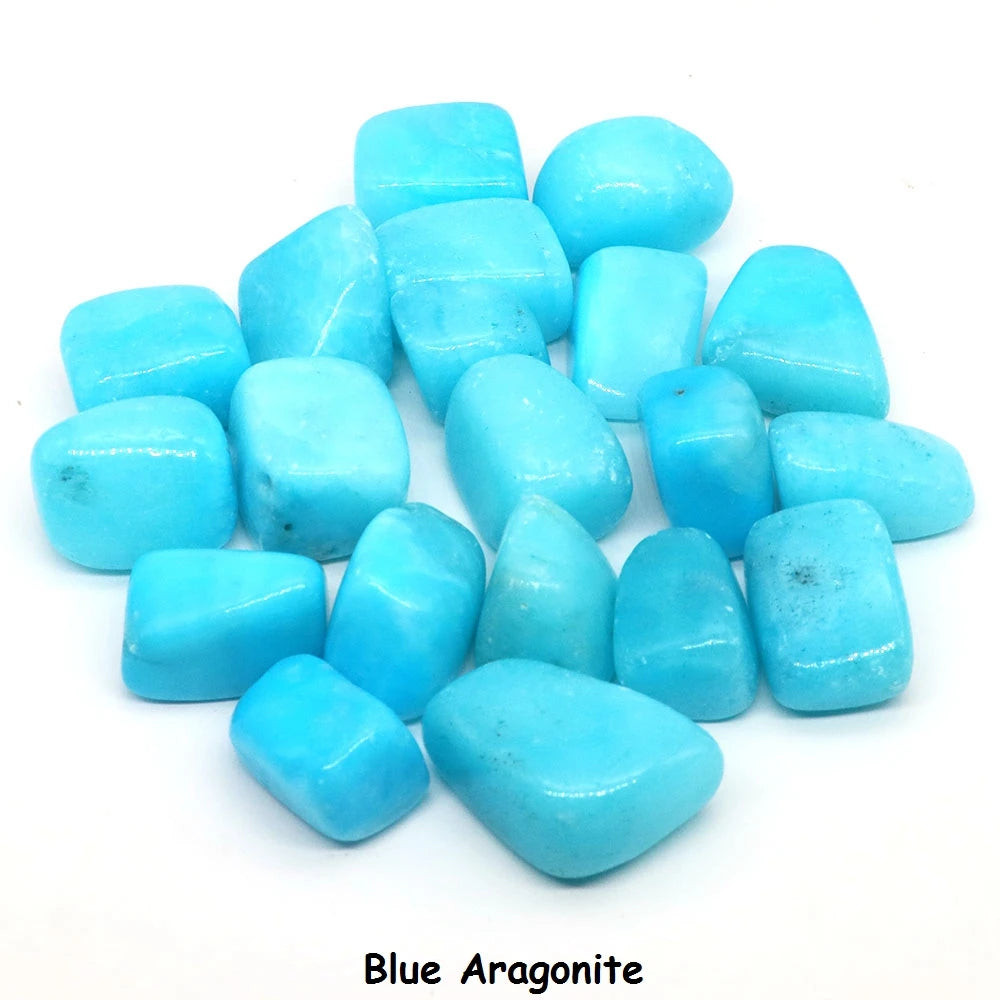 Blue aragonite stones on a white background