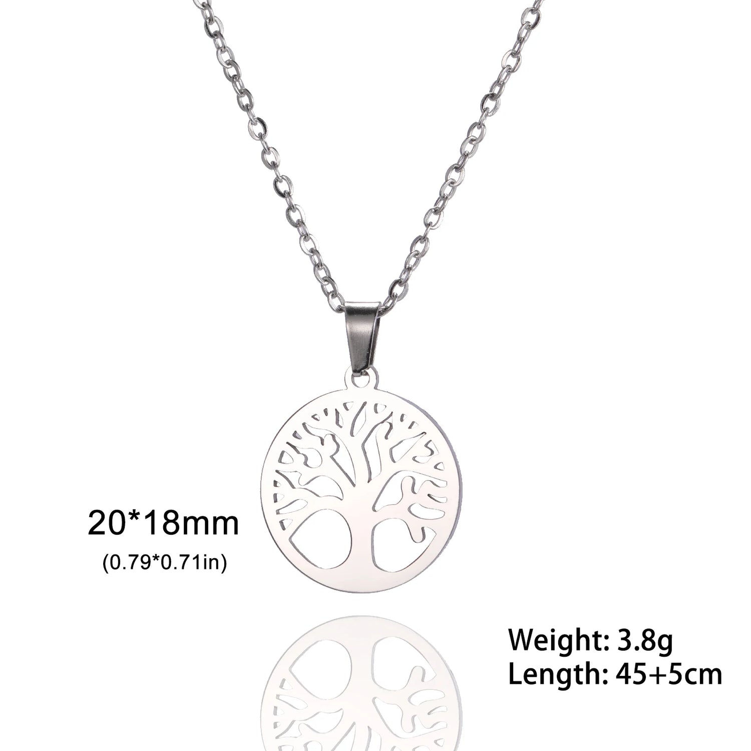 Silver necklace with tree of life pendant on a white background