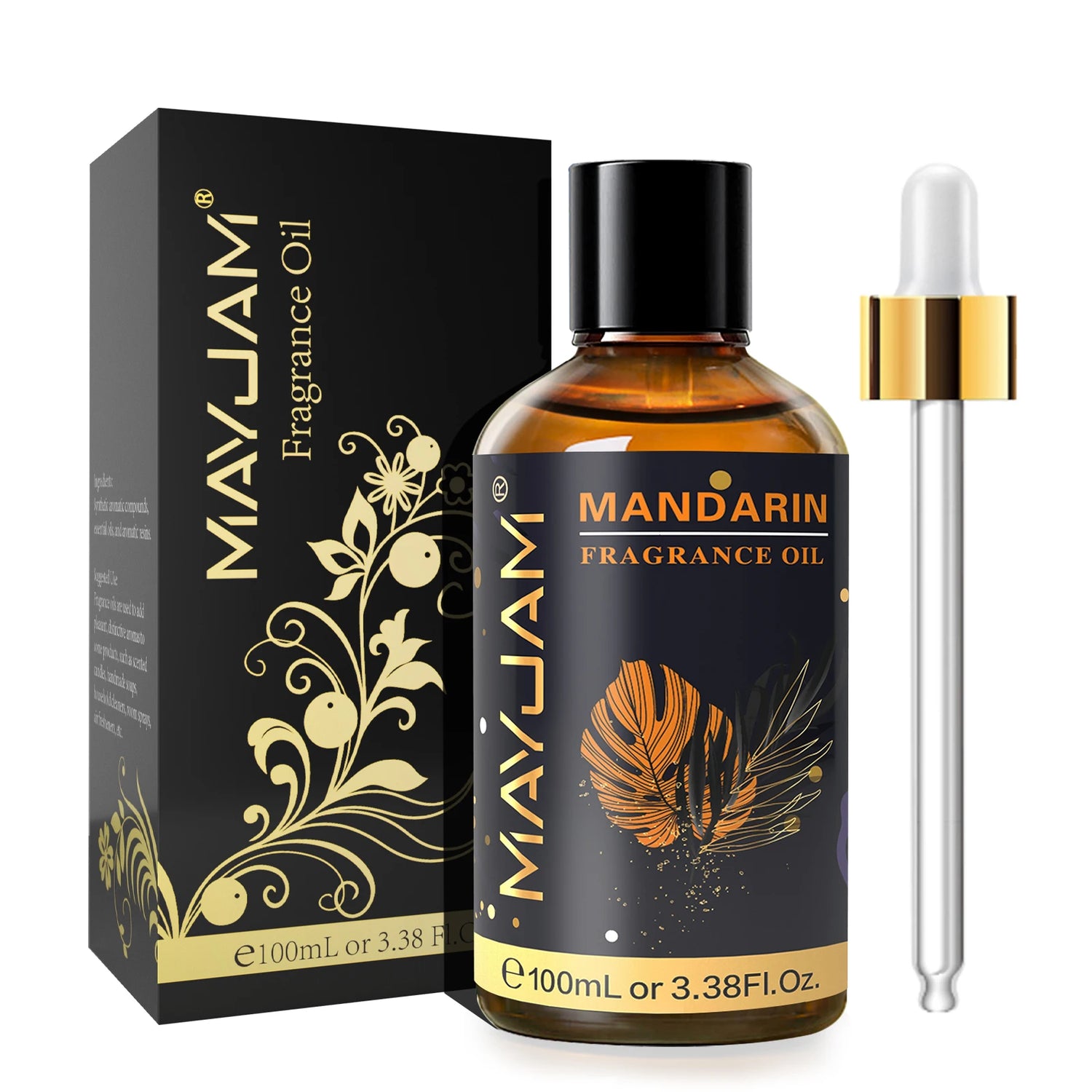 MayJam Mandarin fragrance oil bottle with packaging and dropper on a white background