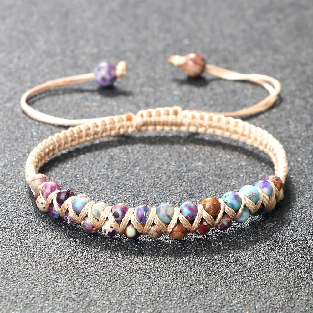 Multicolored beaded bracelet on a dark surface