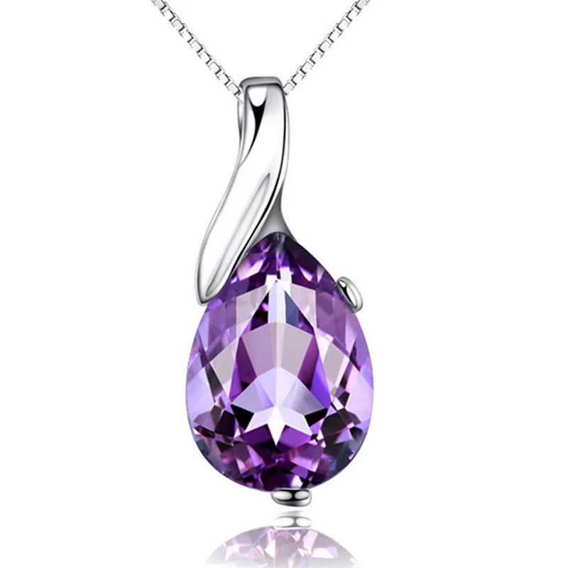 Purple teardrop-shaped pendant on a white background