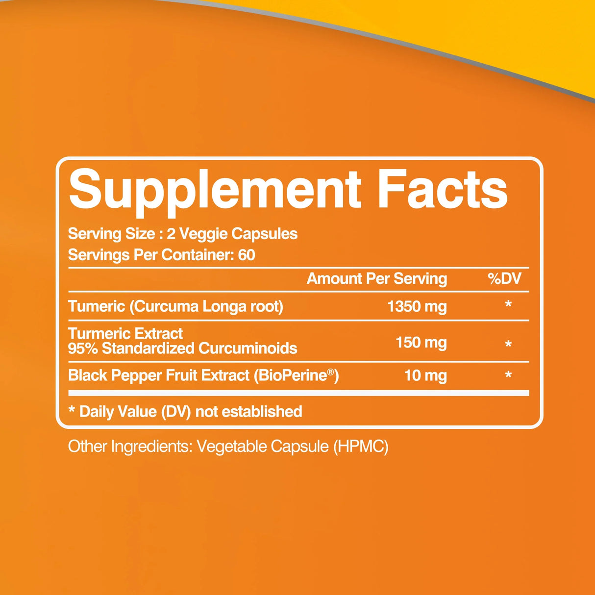 Supplement facts label on an orange background