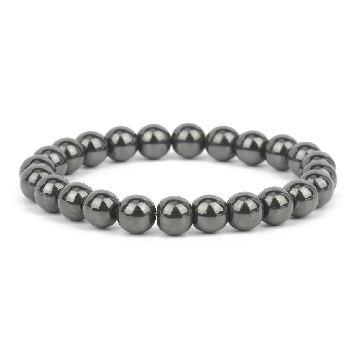 Black beaded bracelet on a white background