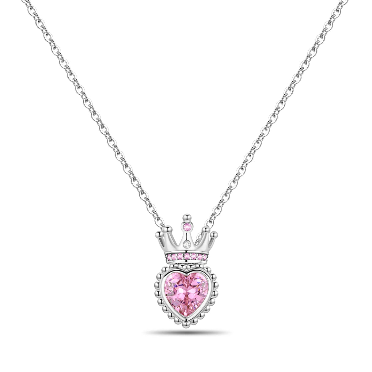 Necklace with a heart-shaped pink gemstone pendant on a white background