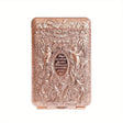 Rose gold embossed case with intricate designs on a white background